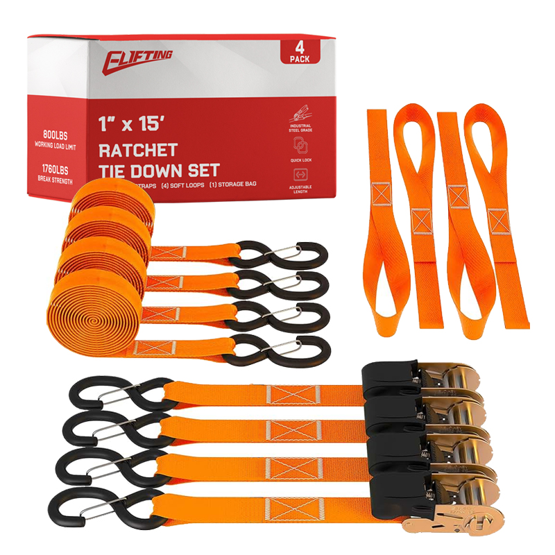 1 ″ x 15 "ratel tie-down kit met zachte lussen （4-pack）